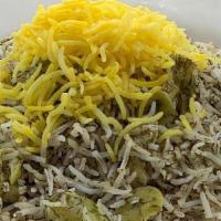 Baghali Polo · Basmati rice will dill weed and fava beans and saffron.