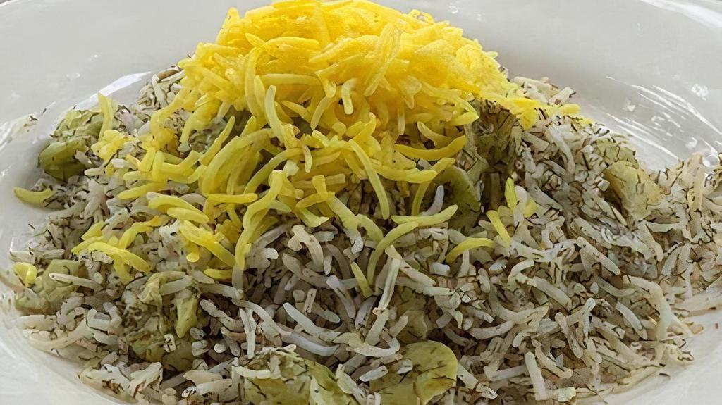 Baghali Polo · Basmati rice will dill weed and fava beans and saffron.
