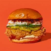 Yangnyeom · Our signature fried chicken served on a toasted bun and topped with coleslaw, pickles, cucum...
