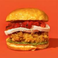 Italiano · Our signature fried chicken served on a toasted bun and topped with roasted red peppers, mel...