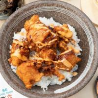 Spicy Chicken Kara-Age Rice 辛辣唐揚炸雞丼蓋飯 · Diced Japanese fried chicken, spicy mayonnaise.