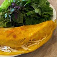 Bánh Xèo · Crispy rice pancake filled with shrimp, pork and bean sprout.