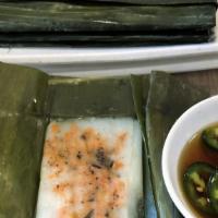 Bánh Nậm Chay · Vegetarian rice cakes wrapped in banana leaves (two pieces).