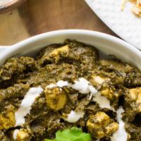 Saag Paneer · Spinach cooked with homemade cheese.