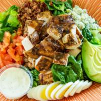 Cobb Salad · with mixed lettuce, blue cheese, hardboiled eggs, avocado, bacon, ranch dressing