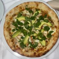Tequila Pizza · Salsa verde, mozzarella, chicken and avocado & cilantro