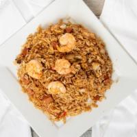 Jambalaya Fried Rice · Spicy. Cajun spices, house seafood, xo sauce, butter shrimp, Louisiana hot links, bell peppe...