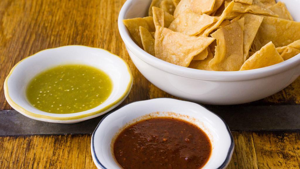CHIPS & SALSAS · Housemade corn tortilla chips, chipotle salsa, salsa verde