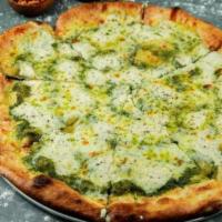 Bianco Verde Thin Crust Pizza · Vegetarian. Pesto, herbed ricotta, mozzarella, and parmesan.