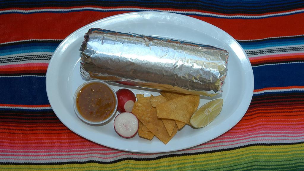 Super Burrito · Includes, rice, whole pinto beans, choice of meat, cheese, sour cream, guacamole and pico de gallo salsa