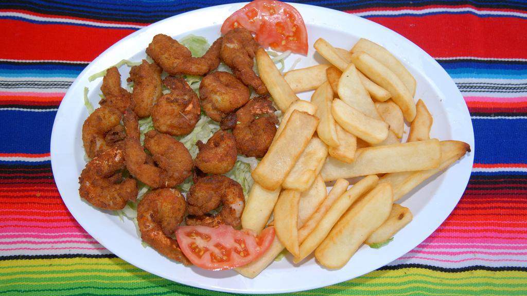 Breaded Shrimp with Fries · Breaded Shrimp with fries, lettuce, tomato and ketchup.