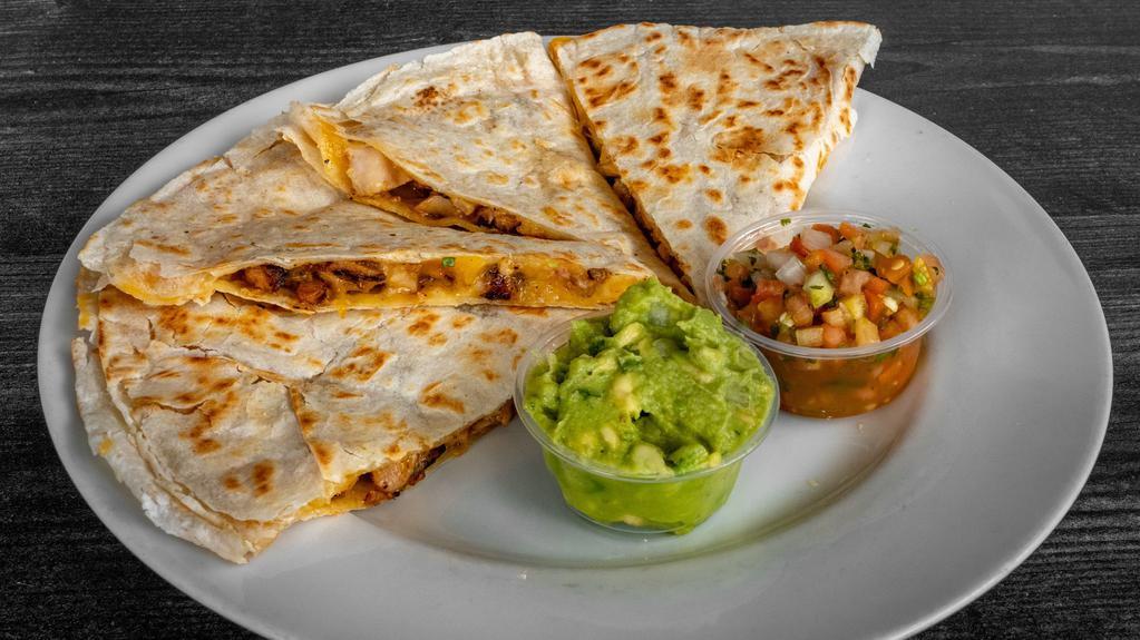 Quesadilla · Melted cheese, salsa fresca, on a flour, whole wheat, or corn tortilla. Add your choice of protein for an additional charge.