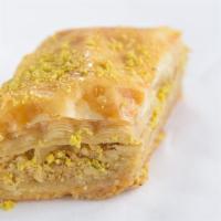 Baklava · Layers of buttery and flaky phyllo stuffed with walnuts or pistachio sprinkles and a light d...