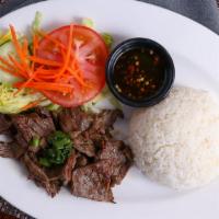 45. Charbroiled Beef Rice Plate · Com bo nuong.