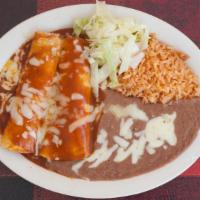 Enchiladas Plate · 2 Enchiladas of your Choice, Served with Rice, Beans, and small salad.