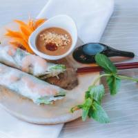 14. Goi Cuon - Spring Rolls · Shrimp, Pork and Green Salad wrapped in Rice Paper with House Peanut Sauce (2 Rolls)
