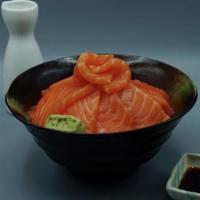 Salmon Donburi · Fresh raw salmon over sushi rice.
