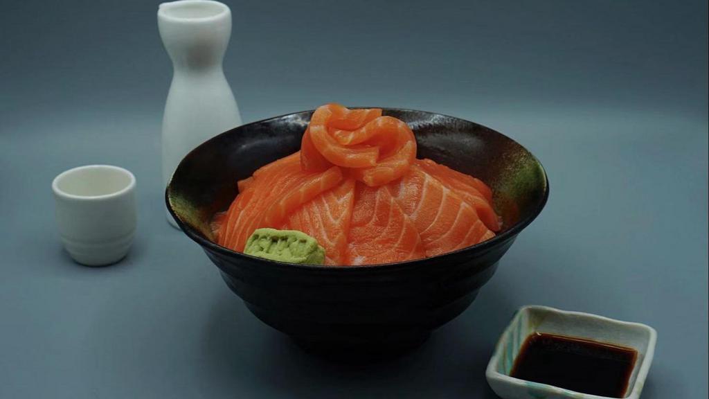 Salmon Donburi · Fresh raw salmon over sushi rice.