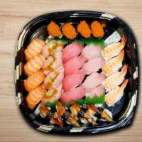 N TRAY · Nigiri sushi, 28pcs
Salmon 4pcs, Tuna 4pcs, Shrimp 4pcs, Garlic Albacore 4pcs, Yellowtail 4p...