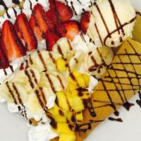 C4. Mixed Fruit, Chocolate Sauce, and Whipped Cream Crepe · 