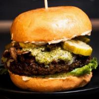 THE MEDIC · 1/2 lb Wagyu Beef Patty, Swiss Cheese, Grilled Mushrooms, Green Leaf, Pickles, Basil Pesto, ...