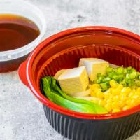 Veggie Udon · Tofu, bok choy, corn, scallion and 8 oz Veggie shoyu soup