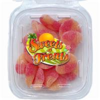 Gummi Peaches · Five oz.