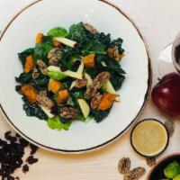 Tuscan Kale Salad · Roasted Butternut Squash, Apple, Brussels Sprouts, Candied Pecans, Dried Cranberry, Red Wine...