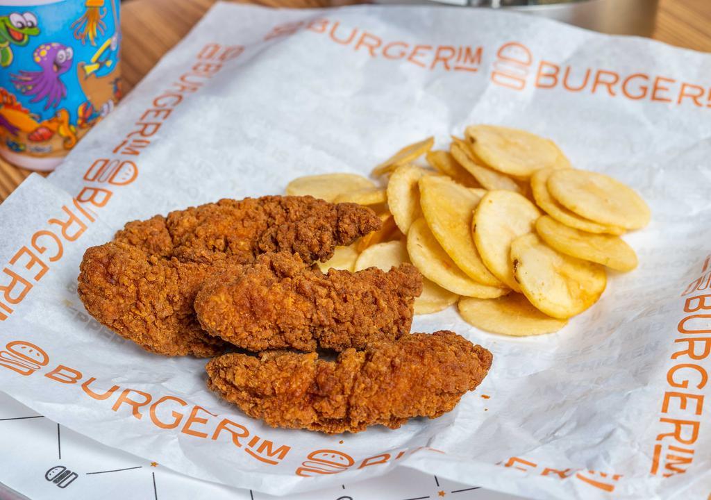 Kid'S Crispy Chicken Strips · Kid's chicken strips meal comes with (2) pieces of chicken tenders, a kid's side, and a kid's drink. *Please note that the kid's side is half the size of a full order.*
