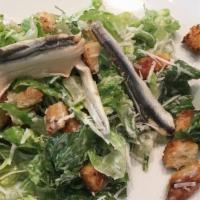 Caesar · Romaine lettuce, croutons, anchovies, pecorino.