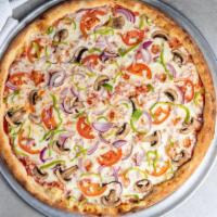 Ny Vegetarian · Green peppers, red onions, mushrooms, olives, tomatoes, artichokes.