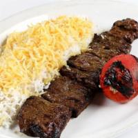 Barg (Special Filet) · Thin cut of filet mignon flash marinated with our turmeric sauce and kabob’d.