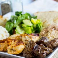 Combo Shish Kebab Plate · Lamb shish and chicken shish
