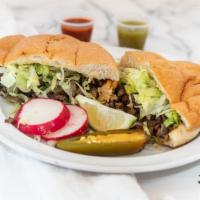 Tortas · Sandwich choice of meat, onions, lettuce, cilantro, and hot or mild sauce.