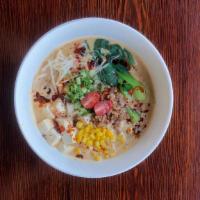 Vegan Ramen (Gluten Free) · Our creamy, rich vegan broth paste with spinach noodles, tofu, corn, bean sprouts, bok choy,...