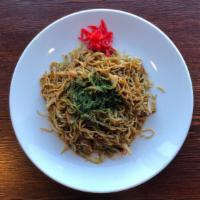 Yakisoba *Extra Preparation Time Required · Pan-tried noodles, beef and vegetables cooked in yakisoba sauce (not served in soup), topped...