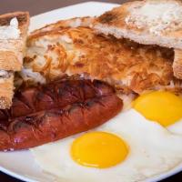 2 Eggs (Any Style) with Meat · Choice of Ham, Bacon, Hotlink, Link sausage, Country sausage, Turkey sausage patties, Ground...