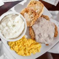 Chicken-Fried Steak & Eggs · With Emil's Country gravy.