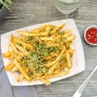 Garlic Fries · Natural Cut Fries, Parmesan Cheese, Fresh Garlic, Parsley