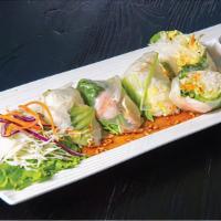 A19. Fresh Shrimp Roll · Mixed vegetable (cucumber, carrot, and lettuce), vermicelli noodle, shrimp roll with peanut ...