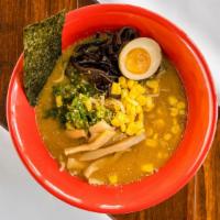 Vegetarian Miso Ramen · Regular ramen noodle in miso soup with egg, green onion, bean sprouts, corn, bamboo shoot, a...