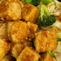 Tofu Bowl · Crispy Tofu, Steamed White Rice, Stir Fried Veggies (carrots, cabbage, broccoli), Teriyaki G...