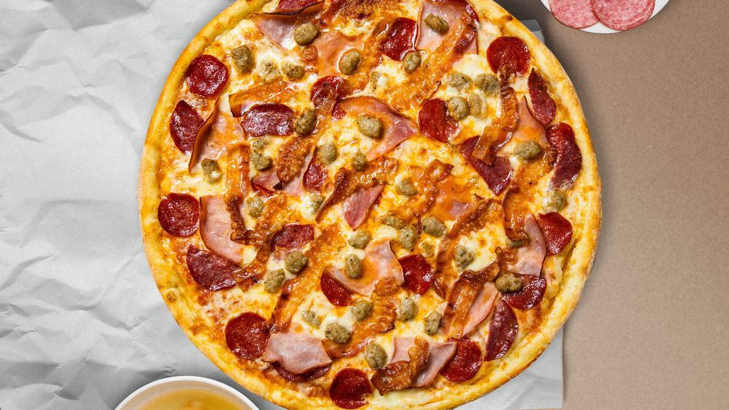 Sausage Synthesis Pizza · Pizza sauce, cheese blend, sausage.