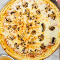 Fueled By Funghi Pizza · Pizza sauce, cheese blend, mushrooms.