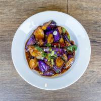 Eggplant with Garlic Sauce · Gluten free available. Tender eggplant with garlic and scallions cooked in a sweet chili sau...