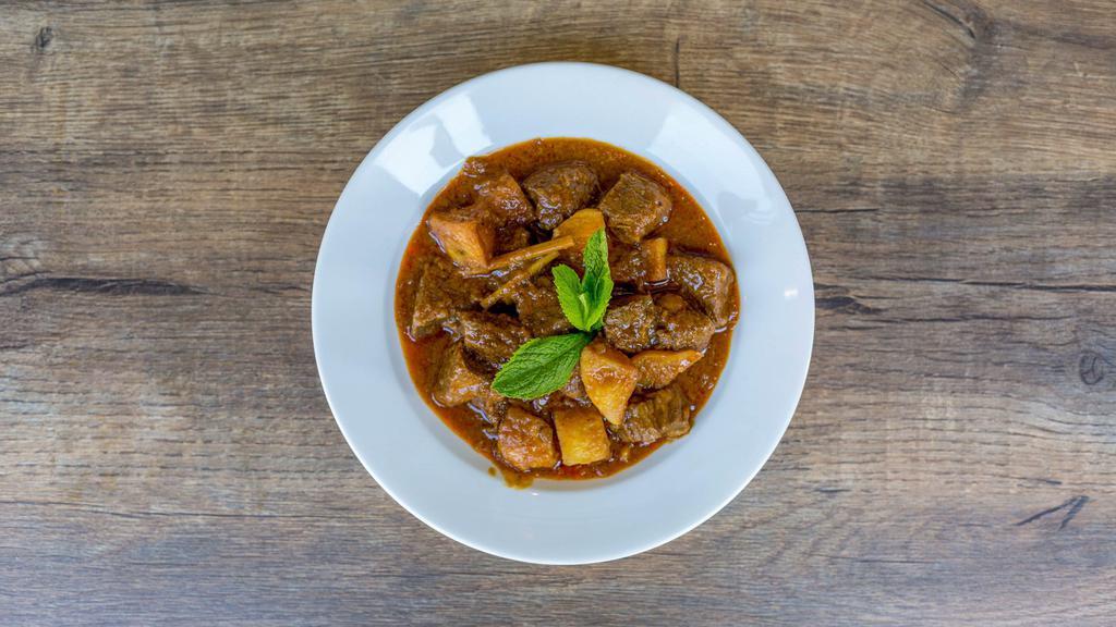 Burmese Beef or Lamb Curry with Potatoes · Gluten free. Stewed beef or lamb cubes, potatoes cooked with Burmese curry.