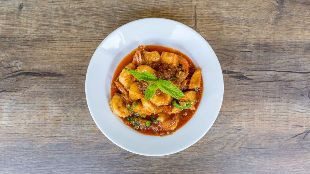 Burmese Shrimp or Swai Curry with Potatoes · Gluten free. Shrimps or swai cooked with tomato and Burmese curry sauce.