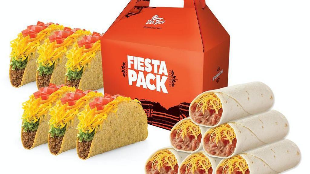 The Del Taco Fiesta Pack · Includes 6 Value Tacos and 6 Bean & Cheese Burritos. Makes an easy family meal or party starter!