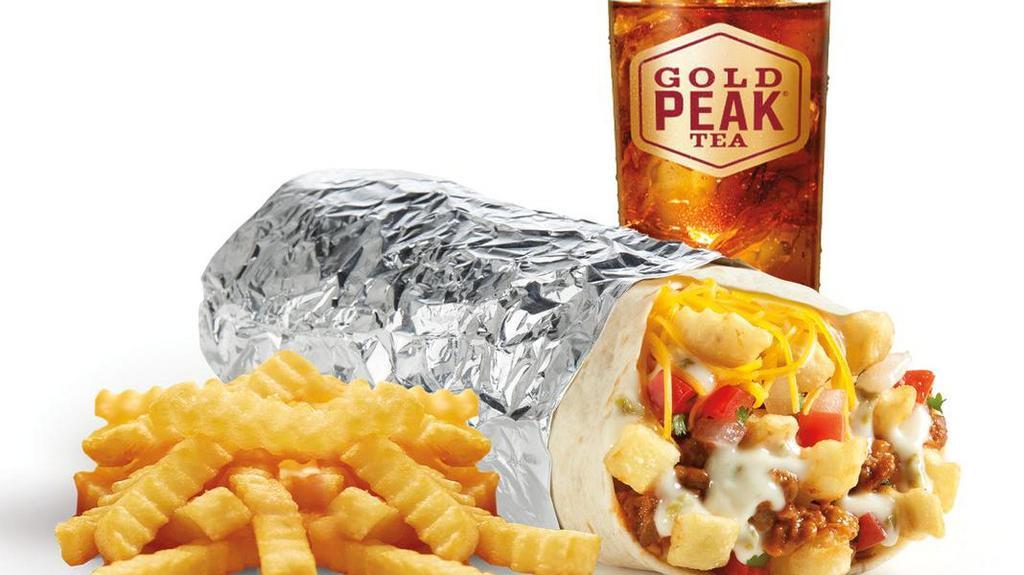Epic Beyond Loaded Queso Burrito Meal · Our Epic Loaded Queso Burrito with Beyond Meat® plus our famous Crinkle-Cut Fries and a refreshing beverage.