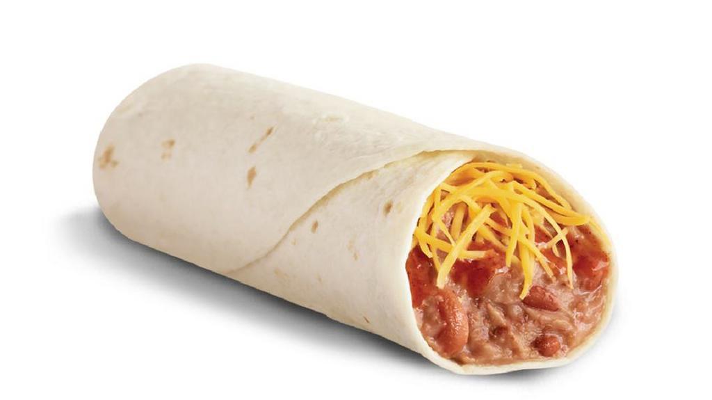 Bean & Cheese Burrito With Red Sauce · Slow-cooked beans made from scratch, freshly grated cheddar cheese, and zesty red sauce, wrapped in a warm flour tortilla.